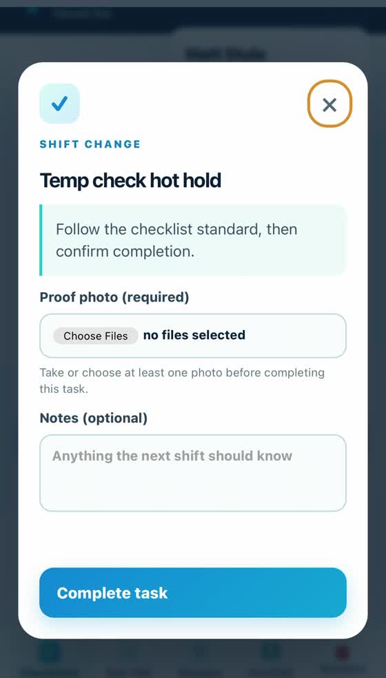 TED mobile task completion screen